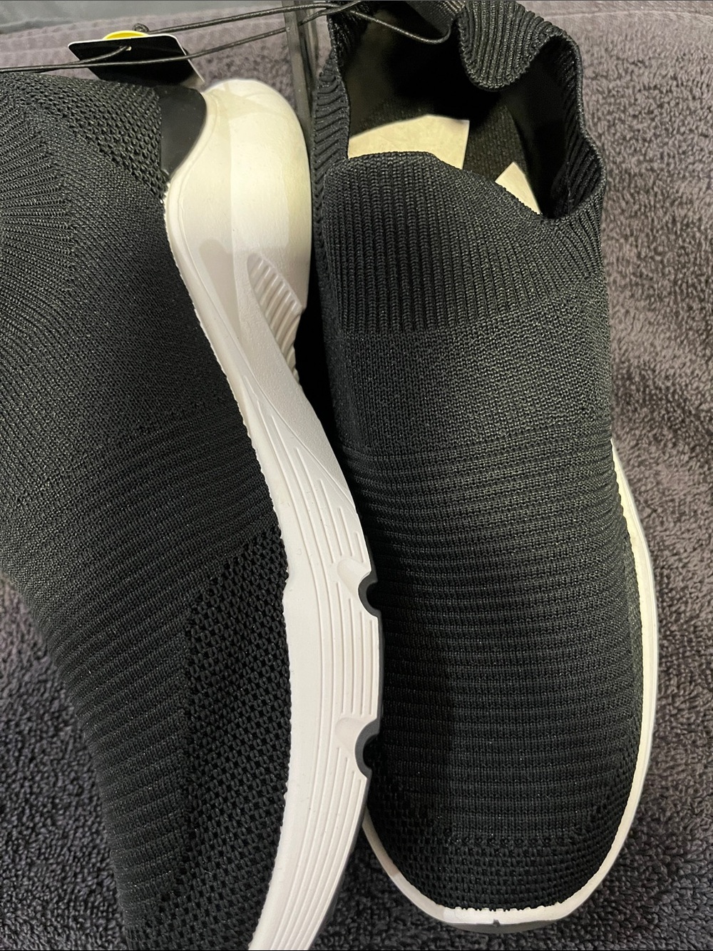 Black Knit Slip-On Sneakers with White Sole. Women’s size 9